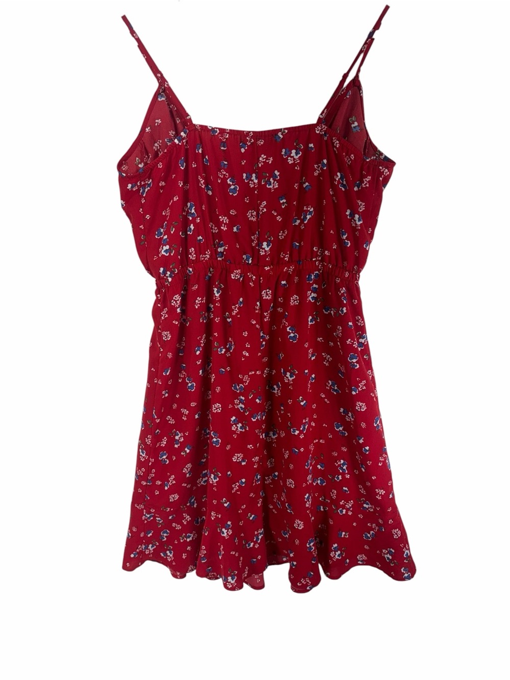 Dex Red Floral Spaghetti-Strap Dress with Blue and White Accents size small - Picture 6 of 13